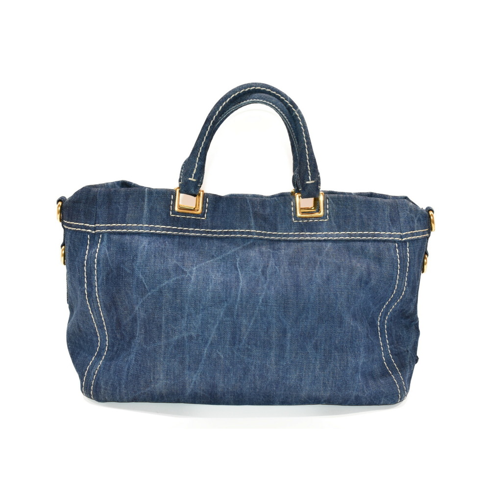 Prada Tote Bag Shoulder Diaper Handbag Blue Denim